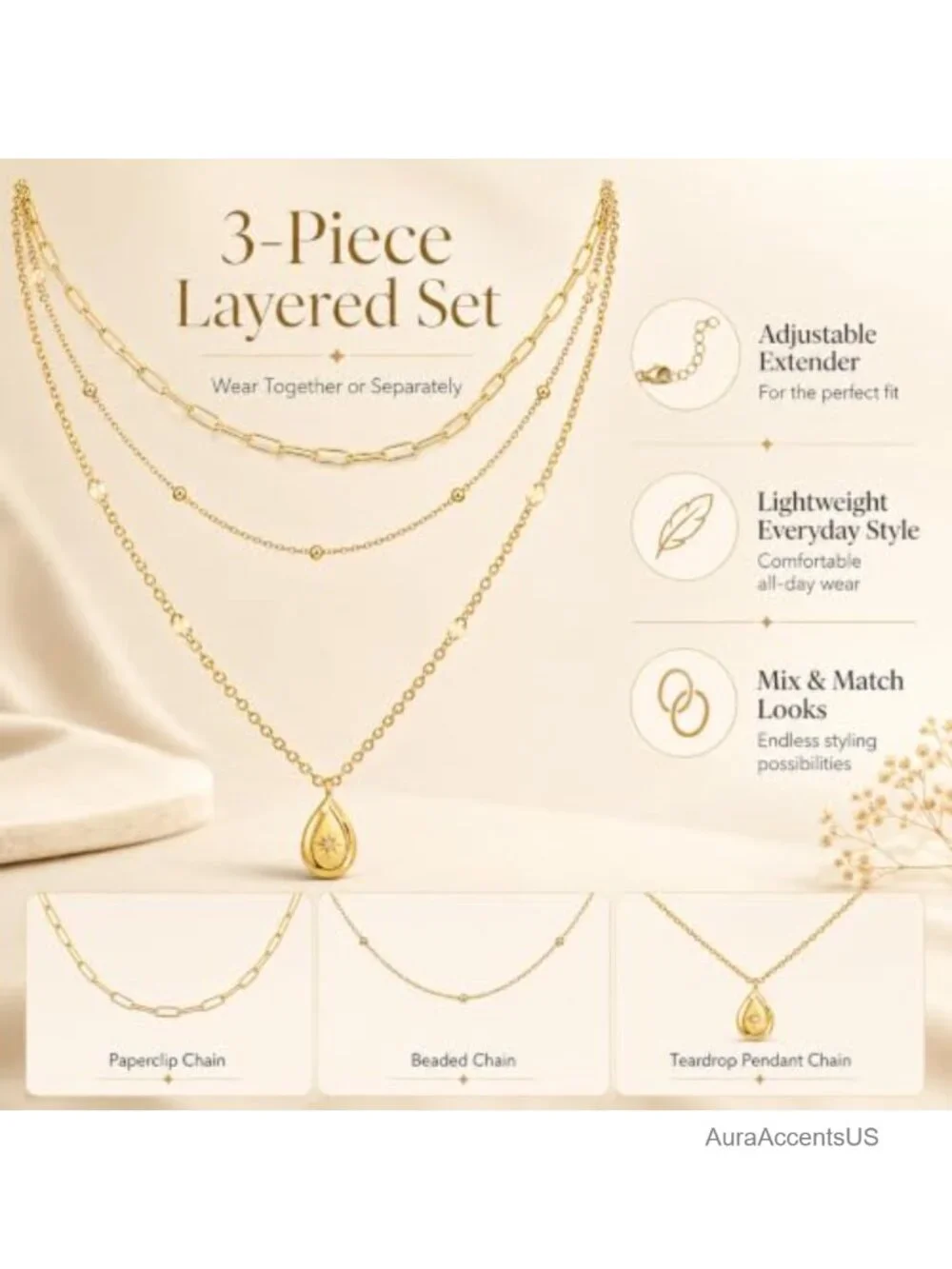 14K Gold Plated Layered Necklace Set Paperclip Snake Chain Dainty Coin Cross